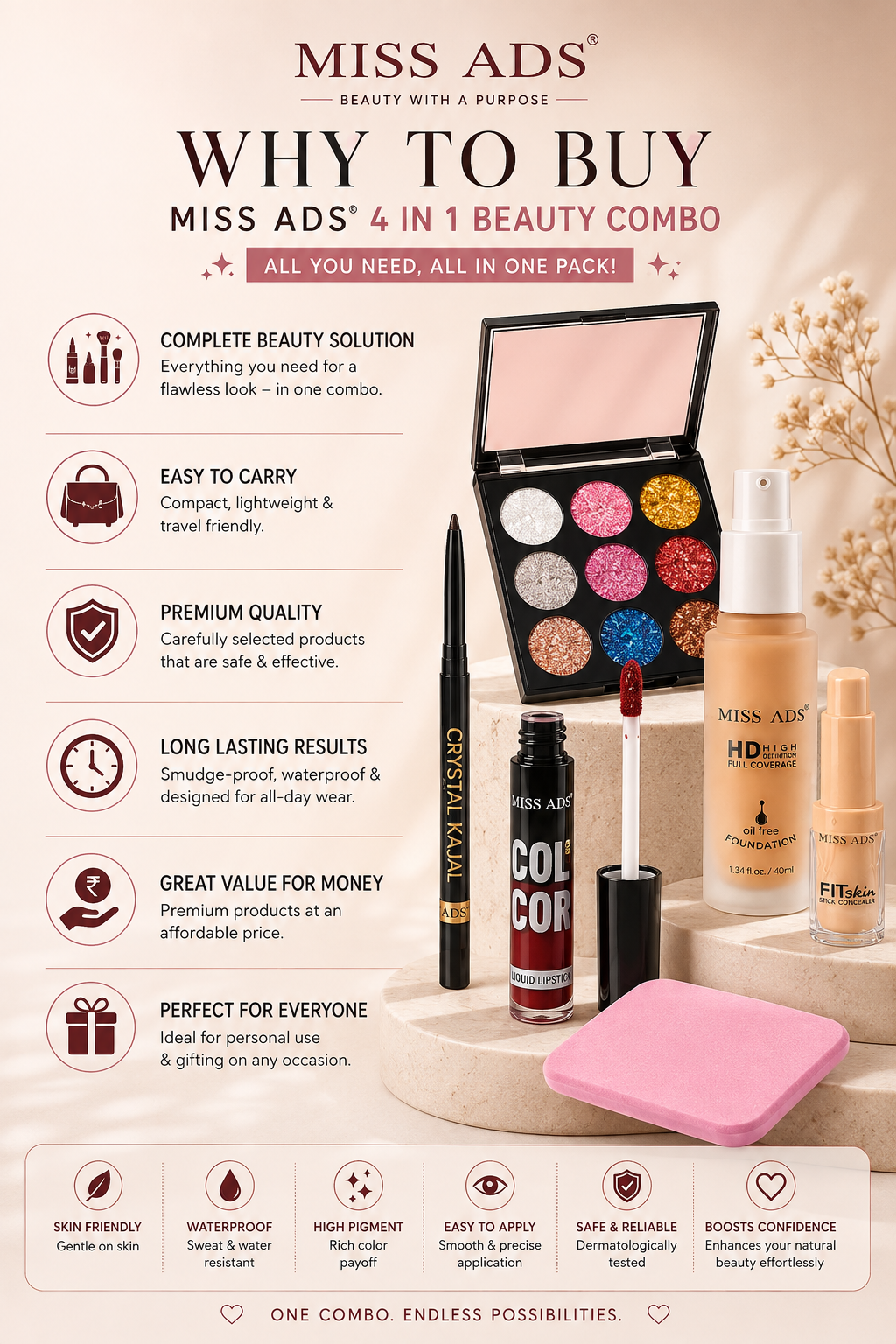 MISS ADS COMBO (FOUNDATION, BLENDER, PRIMER, CONCEALER)