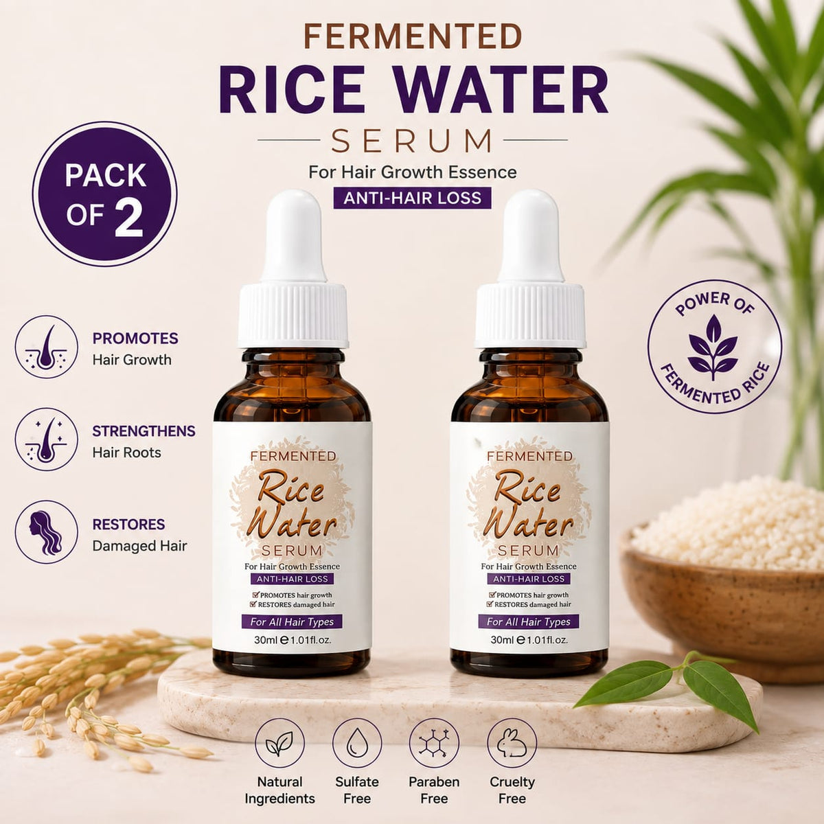 Rice Water Serum 30ml Each Pack Of 2